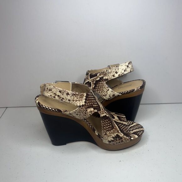 Michael Kors Snake Print Leather Wedge Heeled Sandals Designer Womens Like New - Picture 5 of 13
